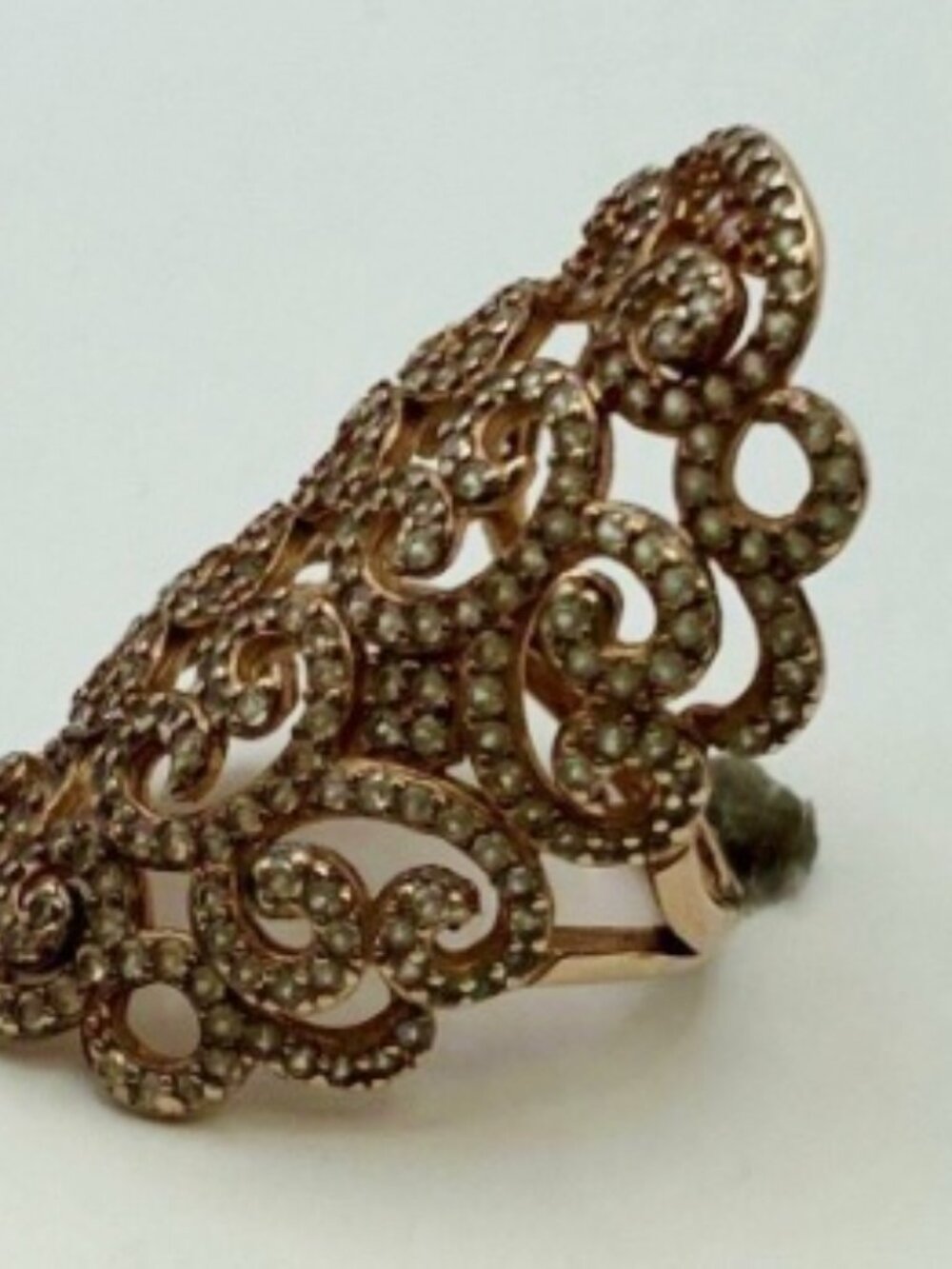 WOW!  Gold over 925 Sterling Loaded in Clear Topaz Full Finger Filigree Ring 7 - Picture 3 of 5